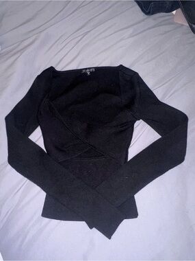 Dynamite Black Long-Sleeve Wrap-Front Sweater